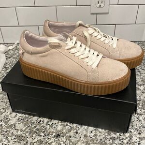 J/Slides White Suede Platform Sneakers